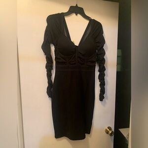 VENUS Black Mesh Sleeve Bodycon Dress w/ Corset 4 NWOT